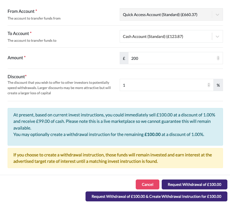 Withdrawing using access account marketplace
